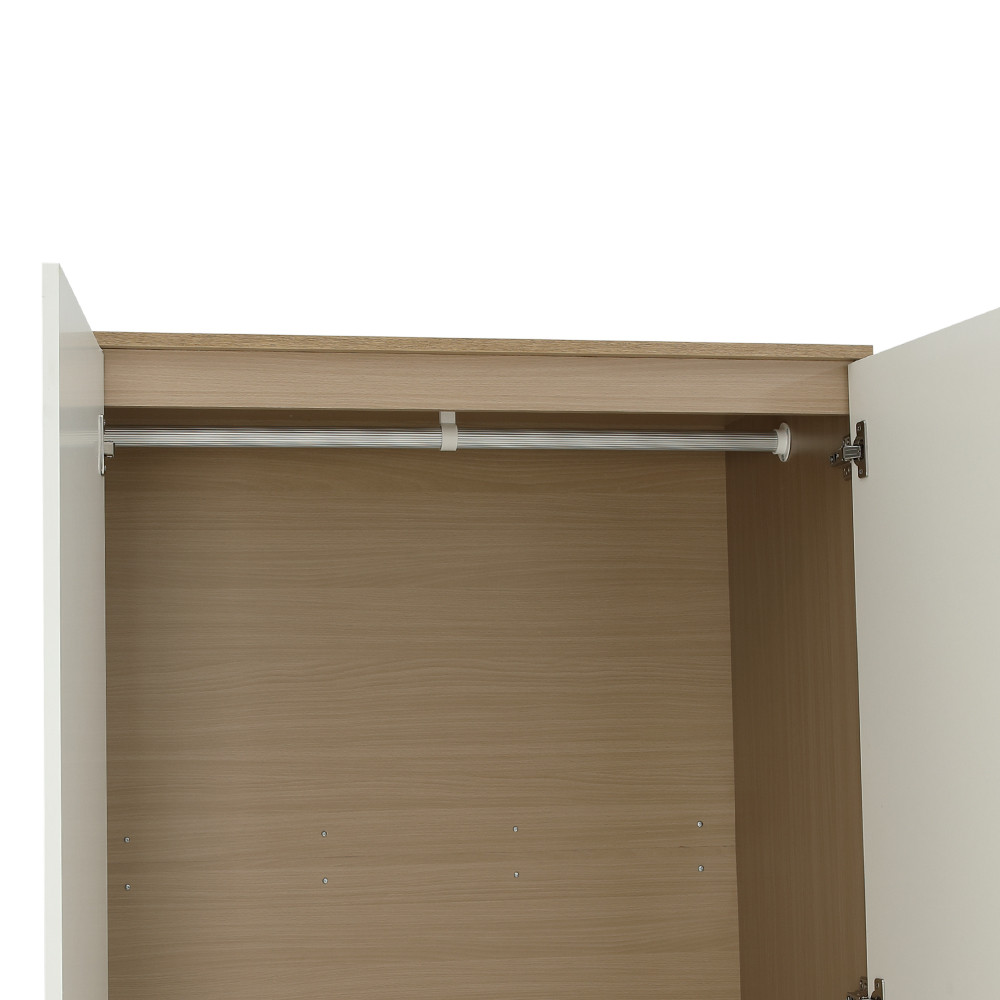 Furinbox ตู้เสื้อผ้า 2 บาน รุ่นเฟส ขนาด 90 ซม. - สีธรรมชาติ/ขาว - รูปที่ 5