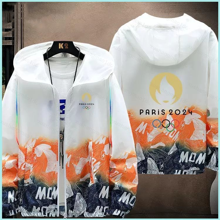 XS1 Paris 2024 Olympic Games XXXIII Olympiad hooded sun protection coat UPF 50 เสื้อแจ็คเก็ตผ้าสัญลั