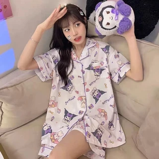H-PJs เชตชุดนอนผู้หญิงลายกราฟิก ลายการ์ตูนน่ารักมากเวอร์ ชุดนอนคอปก+เเขนสั้น+ขาสั้น เนื้อผ้าคุณภาพดี ใส่สบาย