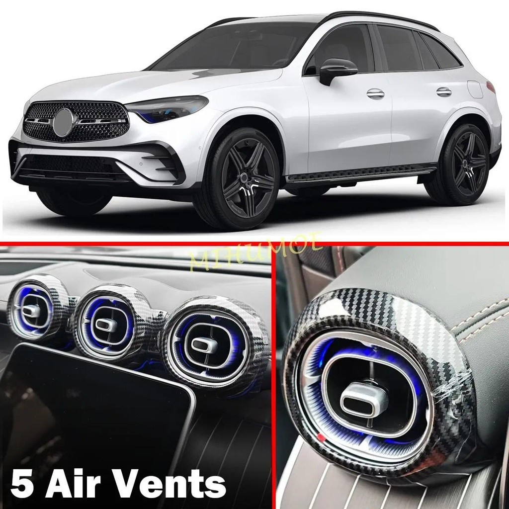 คาร์บอนไฟเบอร์คอนโซลกลางรถ A/C Air Vent แหวนสําหรับ Mercedes-Benz GLC300 GLC350e X254 C254 2023 2024
