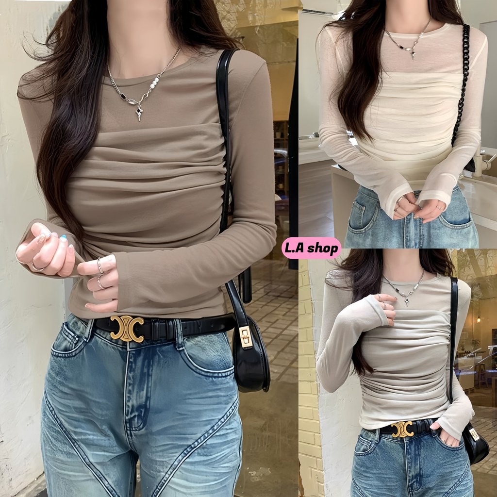 L.A Shop★เสื้อคุณภาพดี เสื้อผ้าผู้หญิง เสื้อแขนยาว เสื้อยืดคอกลม ทรงรัดพอดี สไตล์เกาหลี  FY0826-0