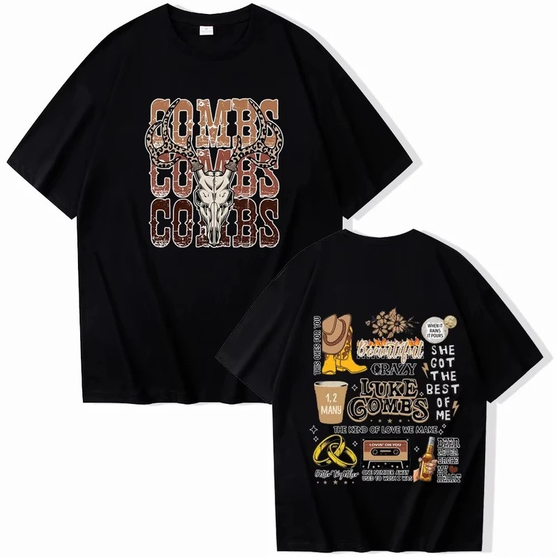 2026 เสื้อยืดเพลงคันทรี่ใหม่ของ Western Luke Combs สำหรับผู้ชายและผู้หญิง ฮาราจูกุ คอวี แขนสั้น เสื้