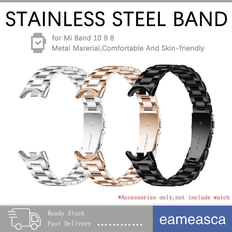 โลหะสเตนเลสสายนาฬิกาละเอียด for Smartwatch Xiaomi Mi Band 10 9 8 NFC ปรับได้ แทนเดิม สายรัดข้อมือ กำไล for Miband 10 9 8