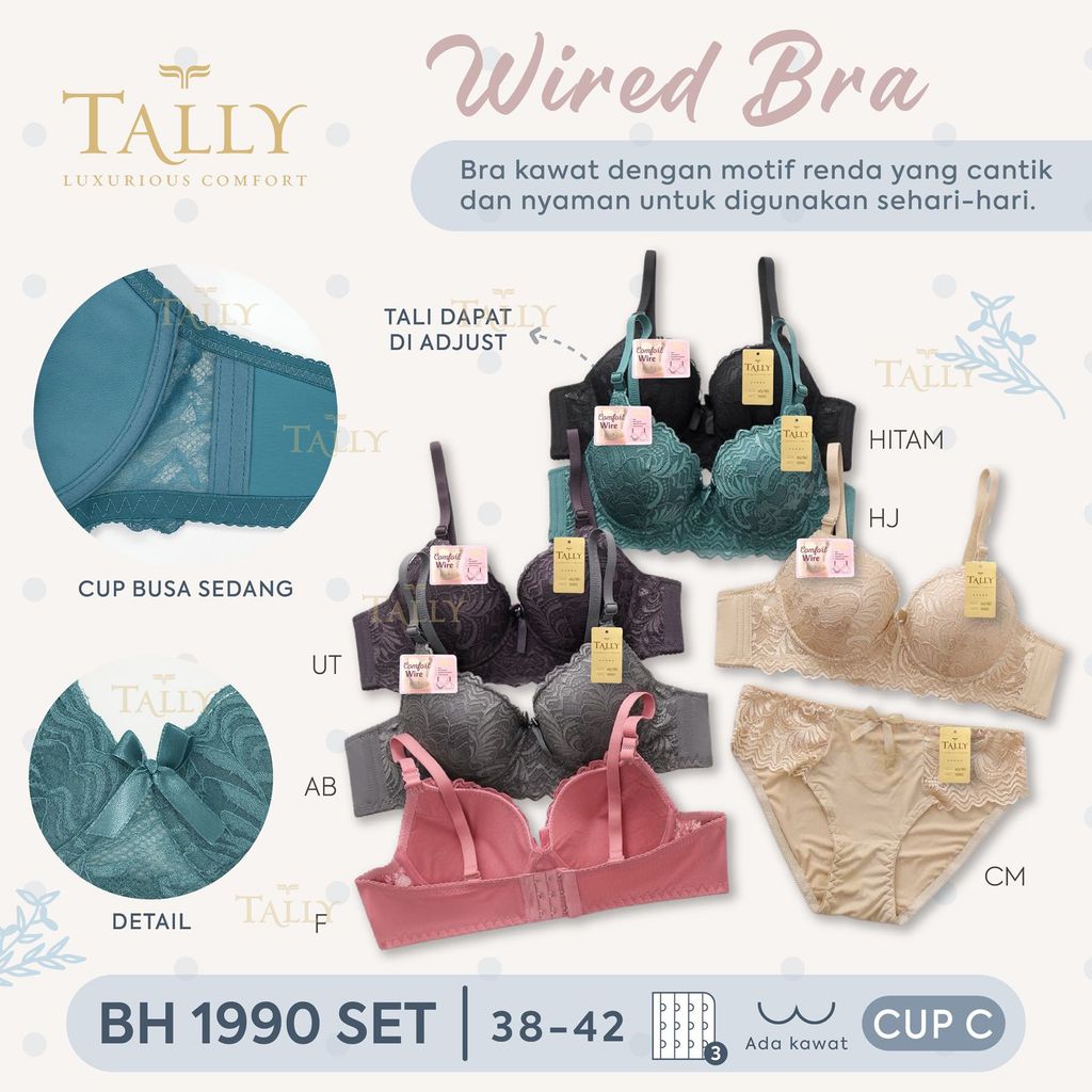TALLY BRA BH SET CD 1990 I FINE LACE MATERIAL I SIZE 36 - 42 I CUP CI 3/4CUP I WIRED I MEDIUM FOAM I