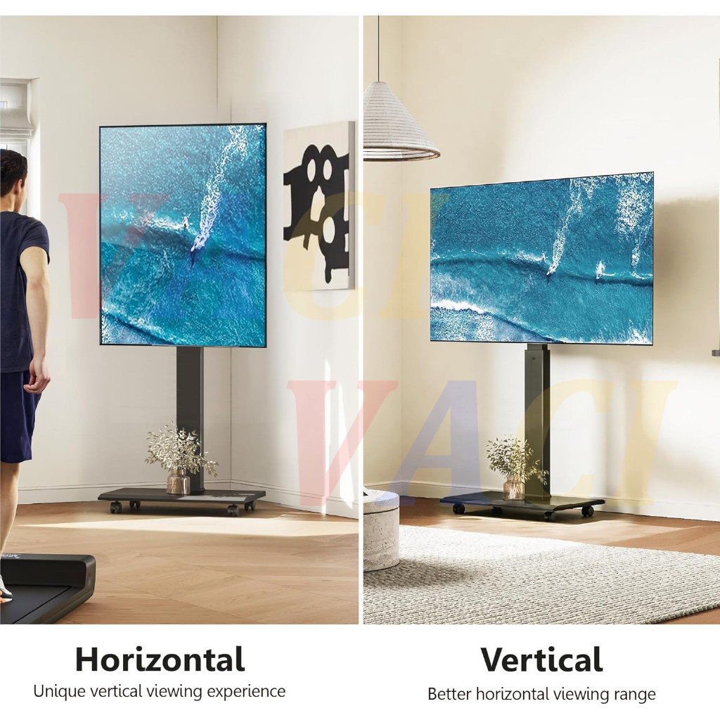 ขาตั้งทีวีเคลื่อนที่ได้ ปรับระดับได้ ขาตั้งทีวี 90° การหมุน หมุนได้ มีล้อ สำหรับทีวีขนาด 32-65 นิ้ว - รูปที่ 7