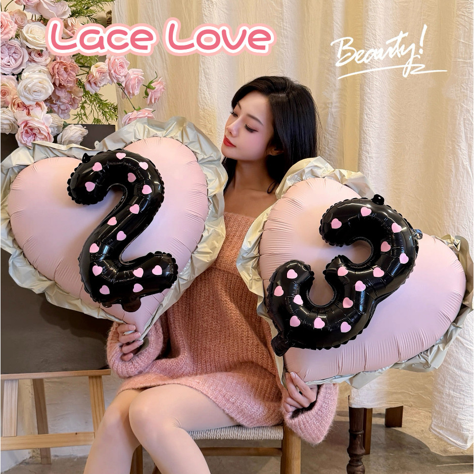 สไตล์ใหม่53เซนติเมตรสีดํารักจํานวนบอลลูนลูกไม้รักสีชมพูรักสติ๊กเกอร์เด็กเด็กแรกวันเกิดพรรคตกแต่งภาพวันเกิดตกแต่งพรรควันเกิดบอลลูนพรรคอ