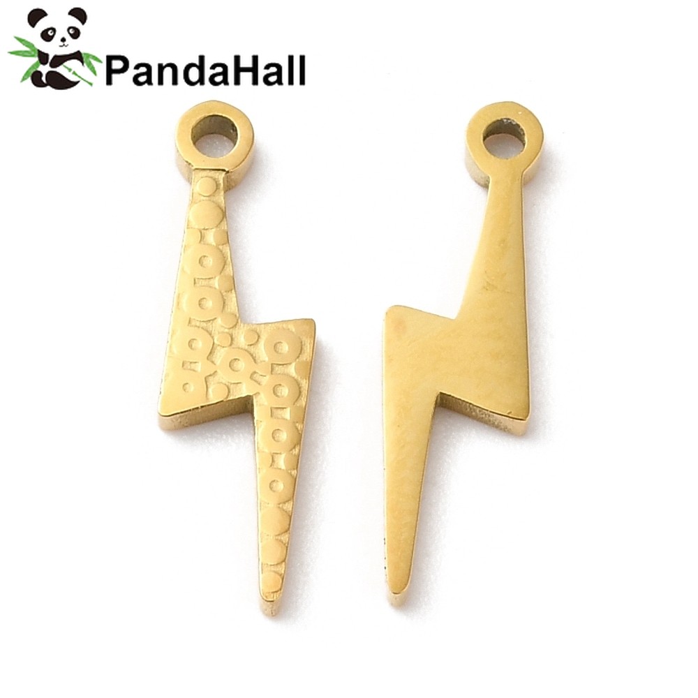 จี้ลาย-lightning bolt ทำจากสแตนเลส 316L แบบไม่มีนิกเกิล เคลือบด้วยทองสัมฤทธิ์ ขนาด 15.7x4.5x1.3 มม.,