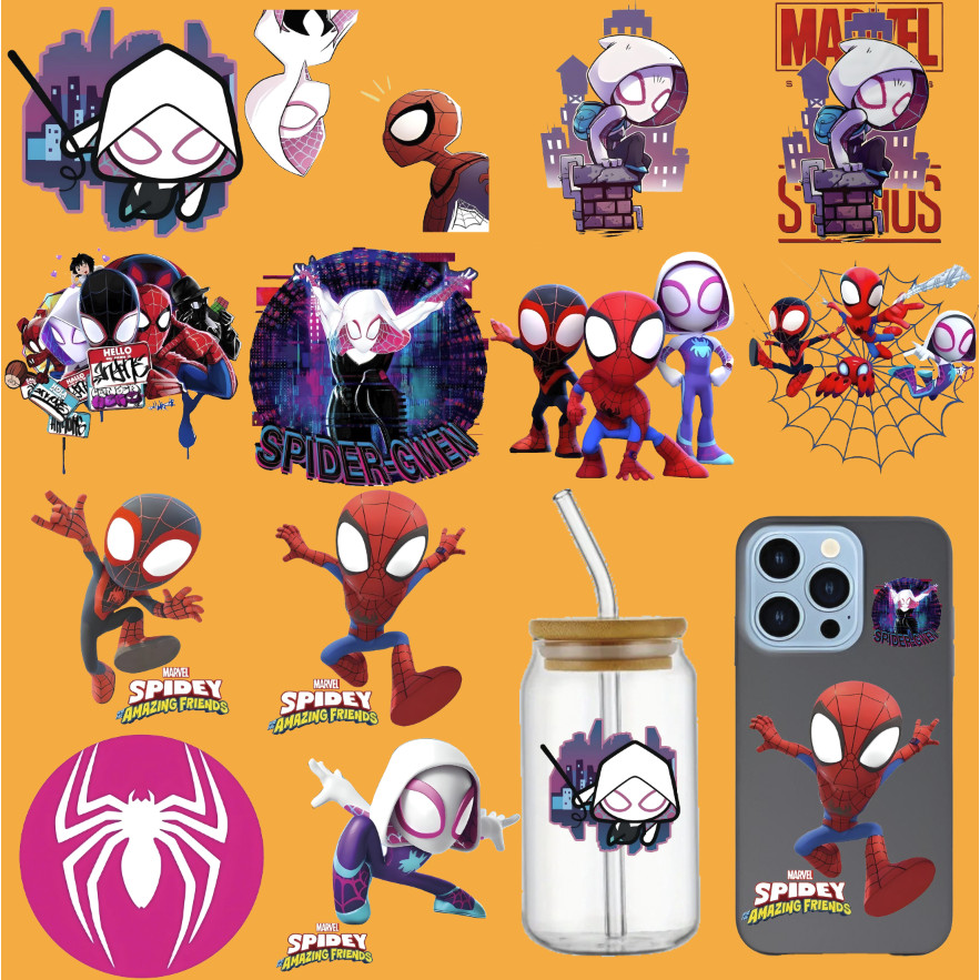 GEN458 SPIDER-GWEN สติ๊กเกอร์คริสตัลกาว UV Transfer พิมพ์ DIY เคสโทรศัพท์ป้ายแล็ปท็อป