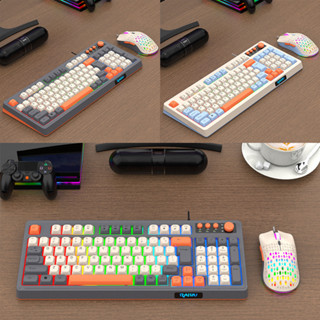 ชุดคีย์บอร์ดและเมาส์มีสาย RGB 98ปุ่ม สีสันโดดเด่น สําหรับคอม…