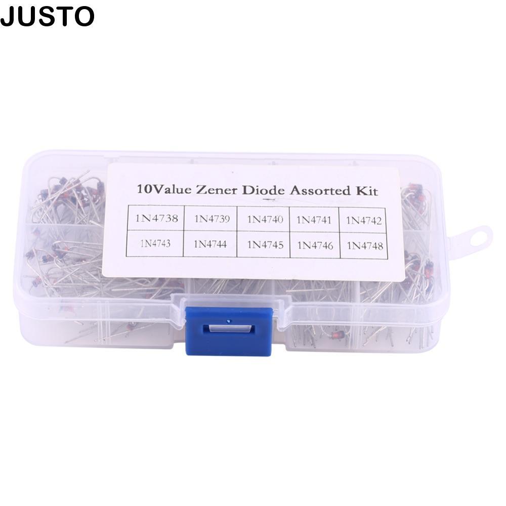 JUSTO 200PCS ชุดอิเล็กทรอนิกส์,กล่องเก็บ 10 ค่า Zener Diode Assortment,แบบพกพา 1N4738~1N4748 1W Powe