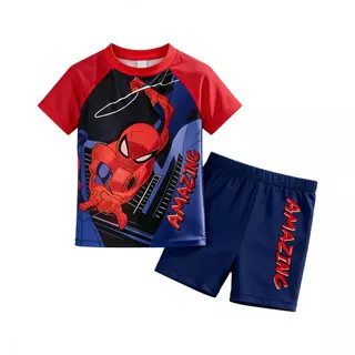 【ชุดว่ายน้ำกันแดดสำหรับเด็กชาย】แบบแขนยาว+กางเกงขาสั้น ลายการ์ตูน แห้งเร็ว ป้องกันรังสียูวี