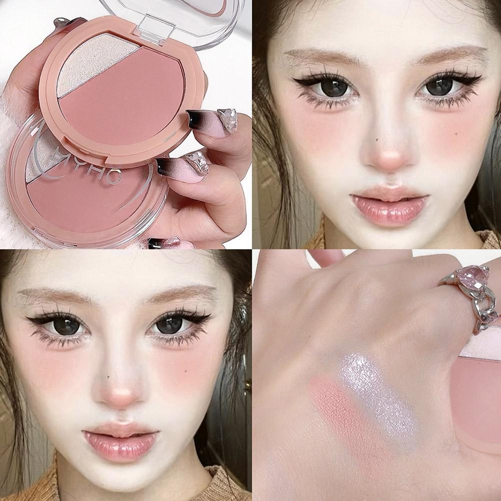 2in1 Blush & Highlight Palette Long Lasting Natural Dual Color Blush สําหรับผู้เริ่มต้น B0f2
