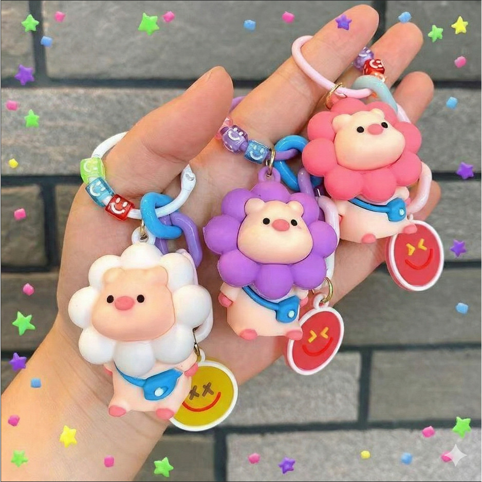 พวงกุญแจหมูการ์ตูน3D ตะขอก้ามปู ดาว5แฉก น่ารัก ไซส์เล็ก สำหรับห้อยกระเป๋า ของขวัญสาวๆ