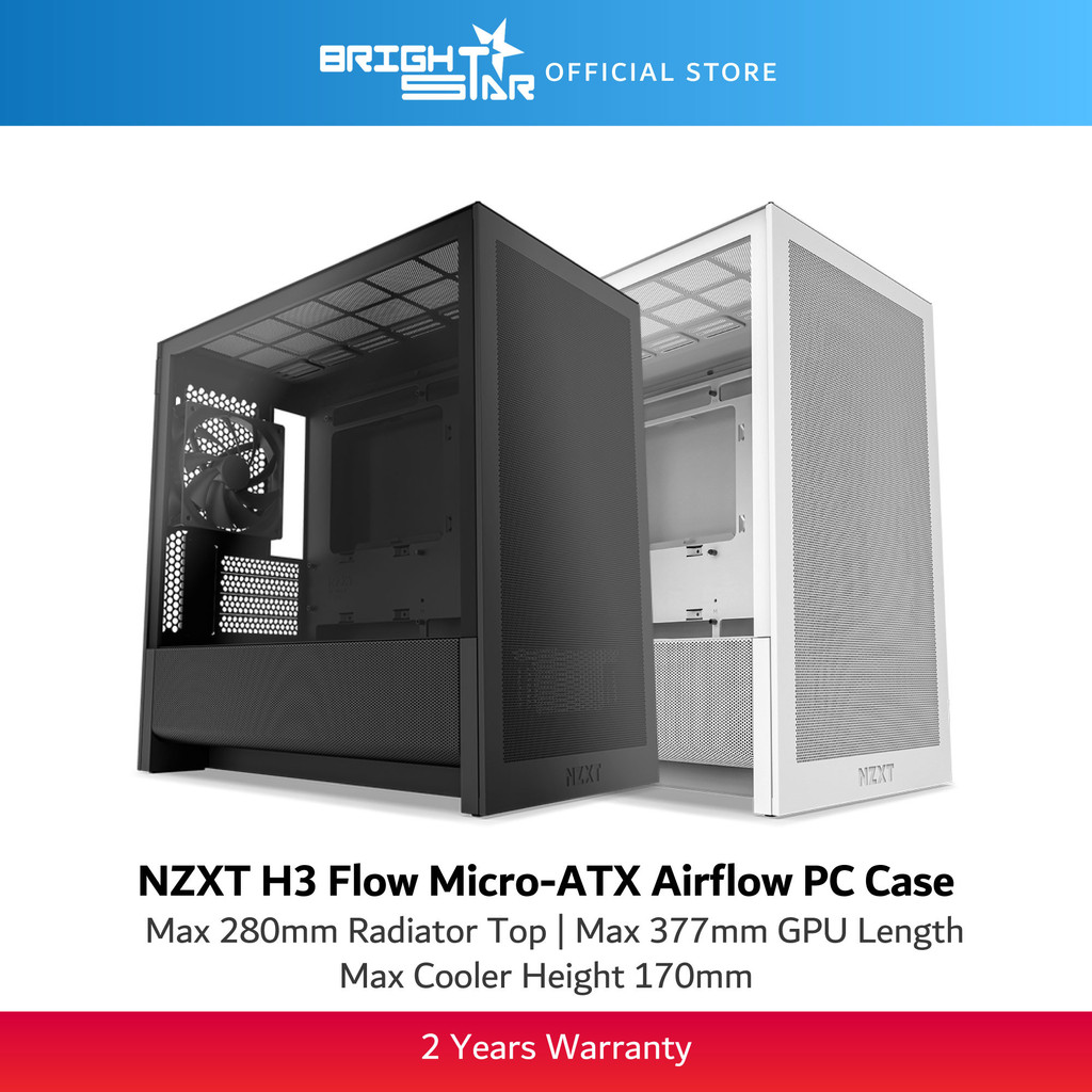 NZXT H3 Flow Micro-ATX Airflow PC Case - สีดํา/ขาว