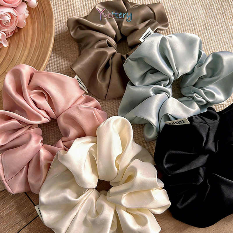 ร้านค้าไทย🌸ยางรัดผมสไตล์ฝรั่งเศส วินเทจ สีพื้น ทำจากผ้าซาติน ยืดหยุ่นสูง ดีไซน์เรียบง่าย มีลวดลาย