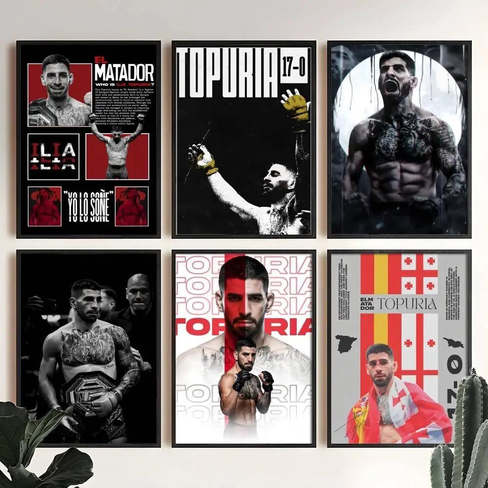 ผสมศิลปะการต่อสู้ Ilia Topuria โปสเตอร์ Wall Art พิมพ์สําหรับห้องนั่งเล่นห้องนอน Bar Parlor ตกแต่งบ้