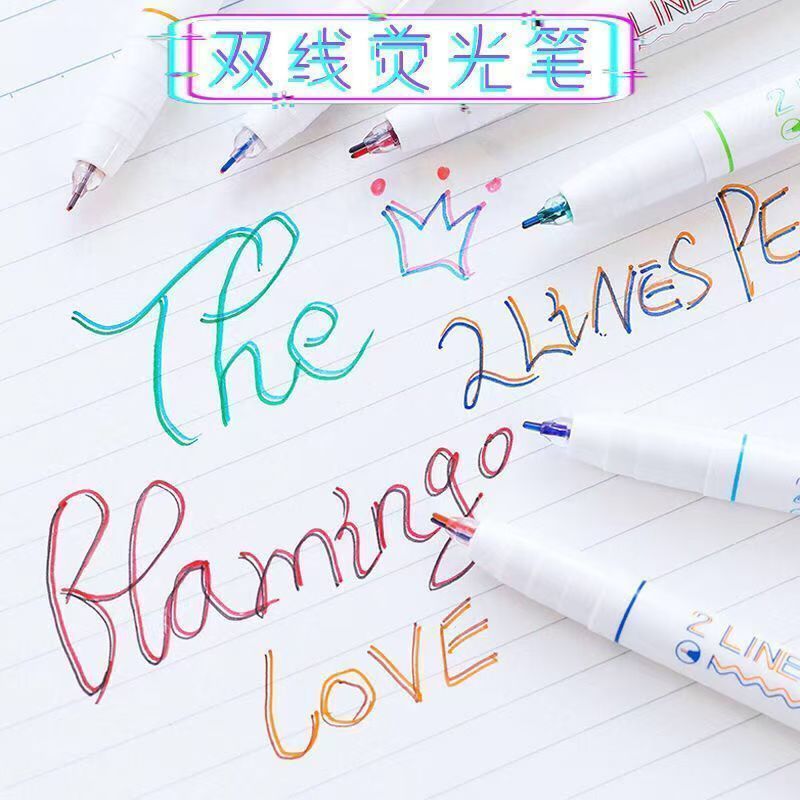 สามมิติ Double-Line ปากกา ins ปากกาคู่ Two-In-One อุปกรณ์การเรียนคู่มือหมายเหตุเฉพาะน้ําปากกา liner 