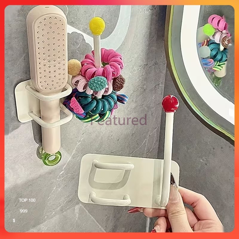 Featured ชั้นวางหวี ที่วางหวีห้องน้ําแขวนผนังห ที่วางหวีอเนกประสงค์ ที่แขวนยางรัดผม สไตล์น่ารัก ตะขอสำหรับเก็บ