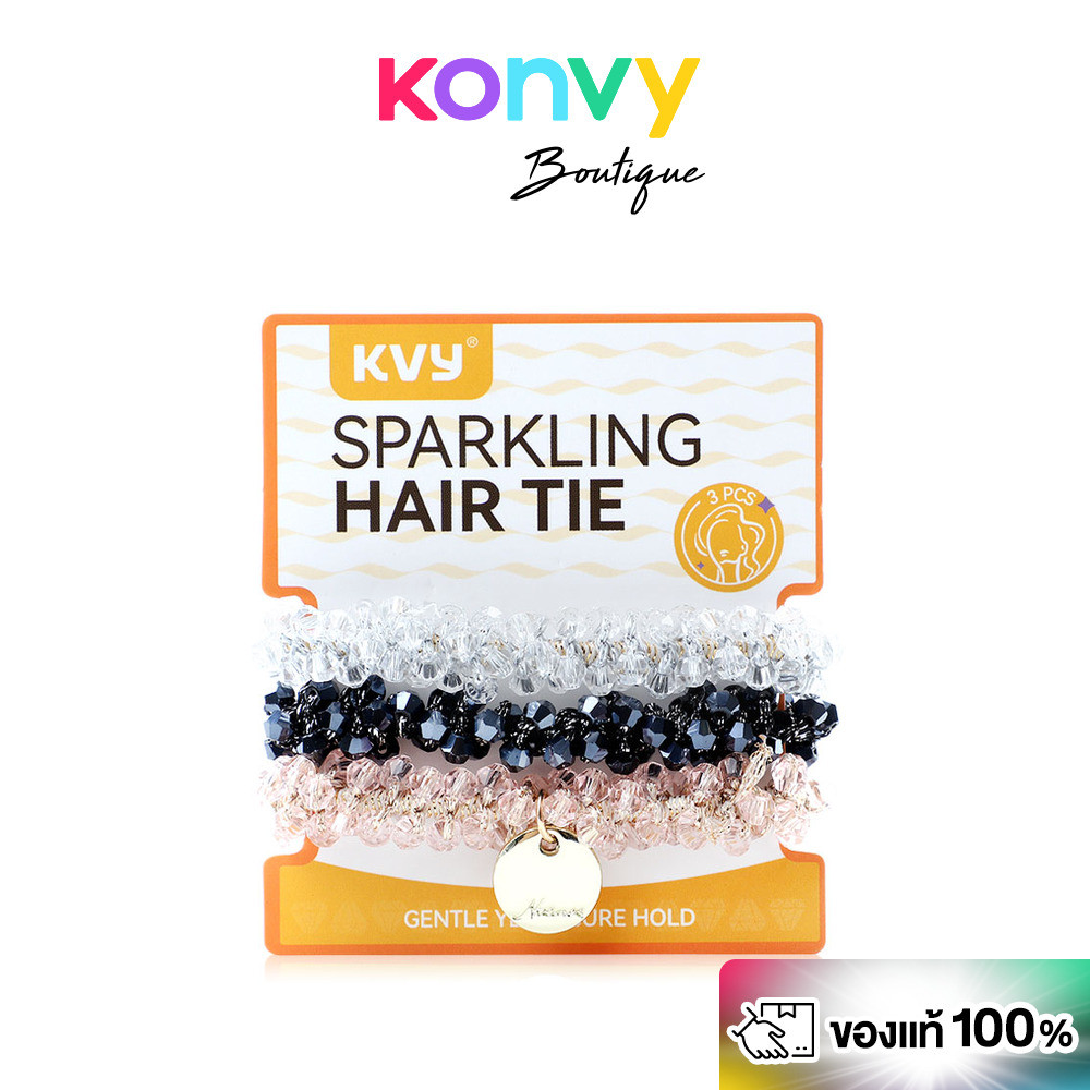 KVY Sparkling Hair Tie 3pcs #Sweet Punk ยางมัดผมคริสตัล 3 ชิ้น เควีวาย สวยโดดเด่น มัดง่าย ไม่ดึงผม.