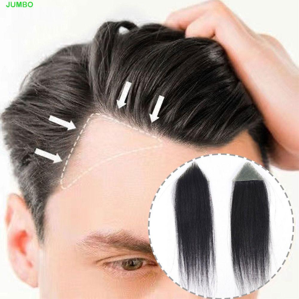 แผ่นแปะหน้าผาก JUMBO, แฮร์พีชผมมนุษย์ 100% ที่มองไม่เห็นไม่มีรอยต่อ, ยางรัดผมรูปตัว M บางเฉียบ PU Natural Sideburns Toupee Hairline Sideburn Patch ผู้ชาย