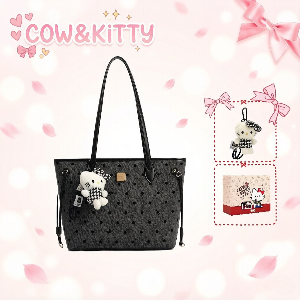 [ไทยในสต็อก] Cow&Kitty สำหรับสุภาพสตรี ขนาดใหญ่ มีลายจุดสีดำและเทา