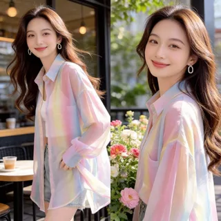 เสื้อเชิ้ตแขนยาวผู้หญิง ผ้าชีฟองเนื้อละเอียด เบาสบาย