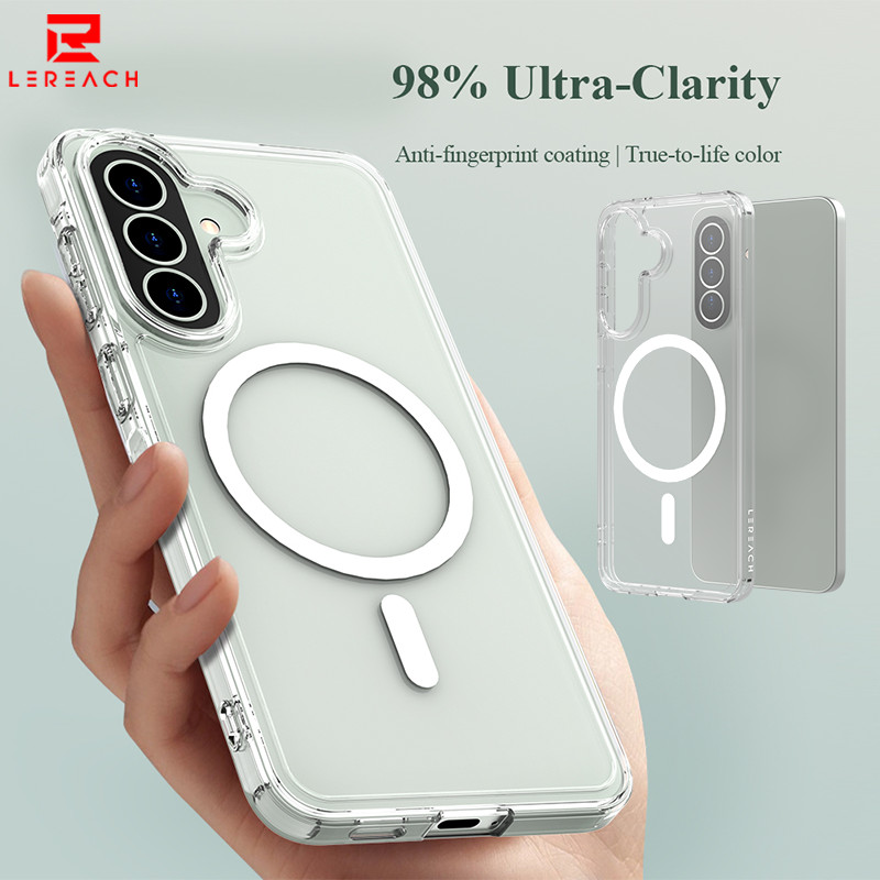 Lereach สําหรับ Samsung Galaxy A57 A37 5G เคสแม่เหล็กคริสตัลใสกันกระแทกพร้อมเทคโนโลยีป้องกันการเหลือง TPU PC Hybrid Design