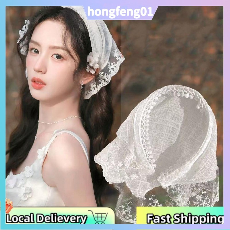 (จัดส่งในพื้นที่) ฝรั่งเศสสไตล์พระลูกไม้ ผ้าคลุมศีรษะแฟชั่น สำหรับการถ่ายภาพกลางแจ้ง