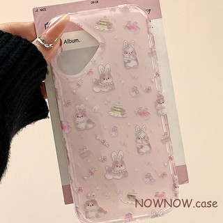 สําหรับ IPhone 17 16 15 14 PLUS 13 12 11 PRO MAX กระต่ายสีม่วงน่ารักดอกไม้หักเคสโทรศัพท์ปกอ่อน