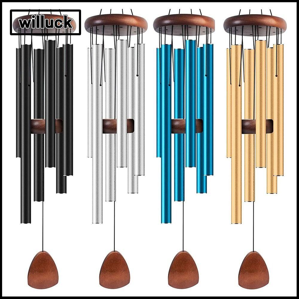 WILLUCK อลูมิเนียมลมตีระฆัง, Zen บรรยากาศอลูมิเนียมหลอดโลหะ Windchime, จี้ขนาดใหญ่ 6 แท่ง Wind Bell กลางแจ้ง