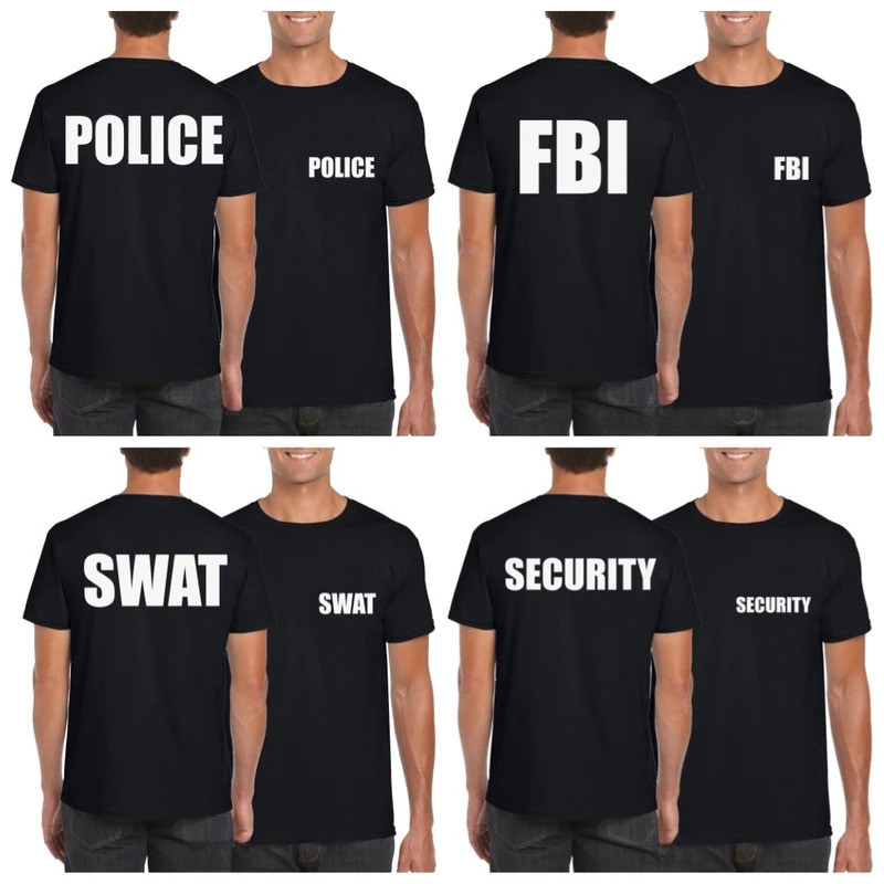 เสื้อยืดคอตตอนพิมพ์ลาย FBI สไตล์เรโทรสำหรับผู้ชาย/ผู้หญิง รุ่นปี 2026 เสื้อทำงานตำรวจ แฟชั่นสตรีท แข