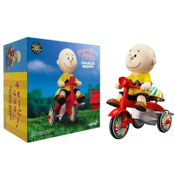 Super7 Peanuts Super Cycles Charlie Brown (Yellow Shirt w/ Red Trike) Tinplate Wind-Up New From Japa