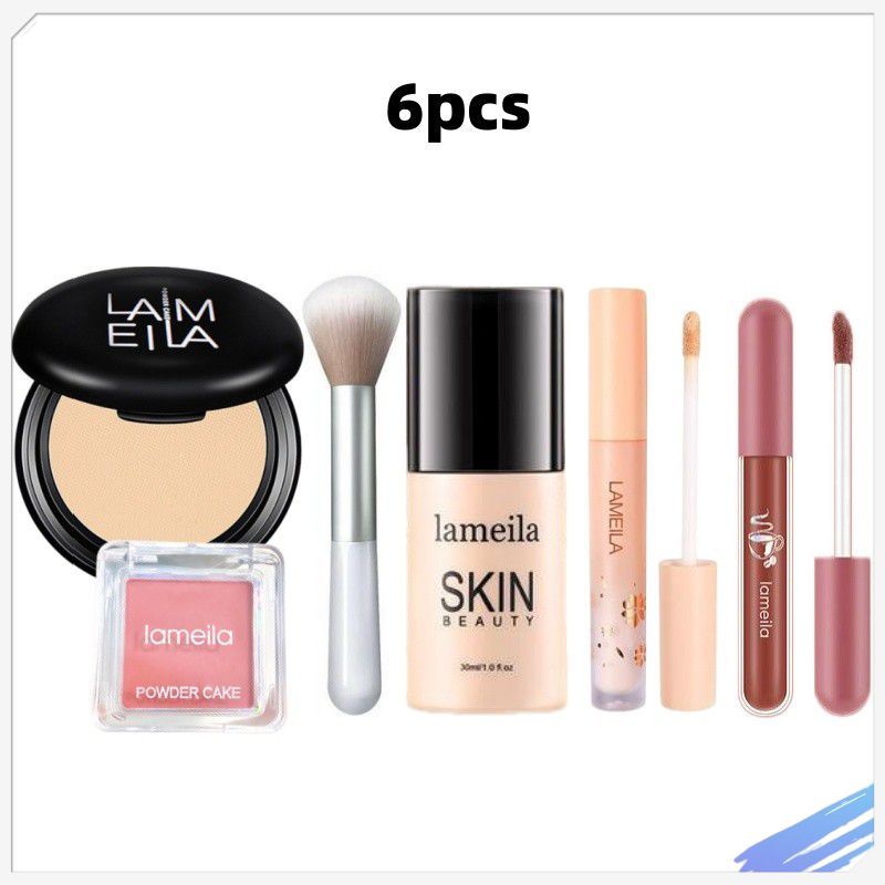 6PCS LAMEILA Novice Cosmetics Set Powder Blusher+Matte Powder+คอนซีลเลอร์+ลิปสติก