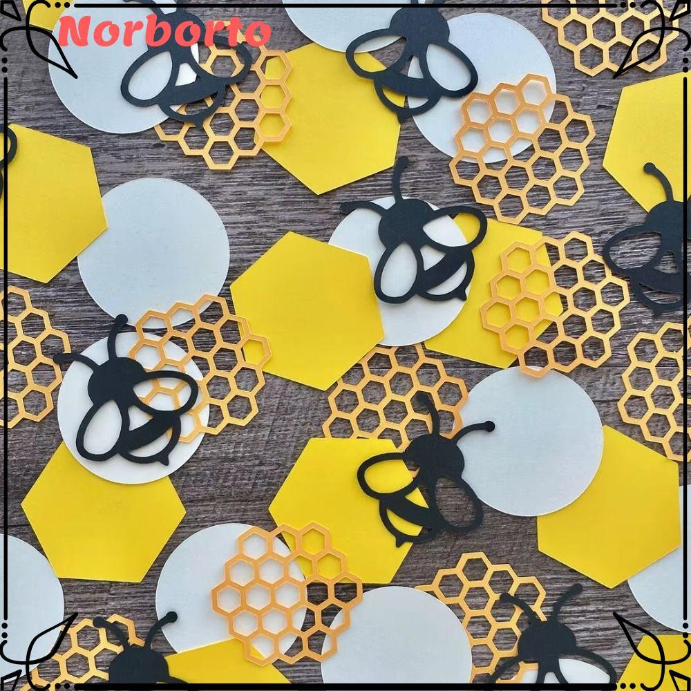 NORBORTO 100 ชิ้น Party Confetti, ธีมรังผึ้ง DIY ตกแต่ง Bee Confettis, ธีมตกแต่งการ์ตูนตาราง Confett