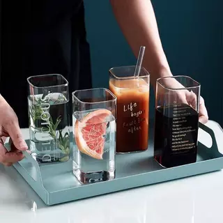 พร้อมส่ง! แก้วกาแฟ แก้วนมทรงสี่เหลี่ยมทนความร้อน ถ้วยนมเครื่องดื่มเย็น น้ำผลไม้ DELICIOUS glass แก้วทรงก้นโอ่ง