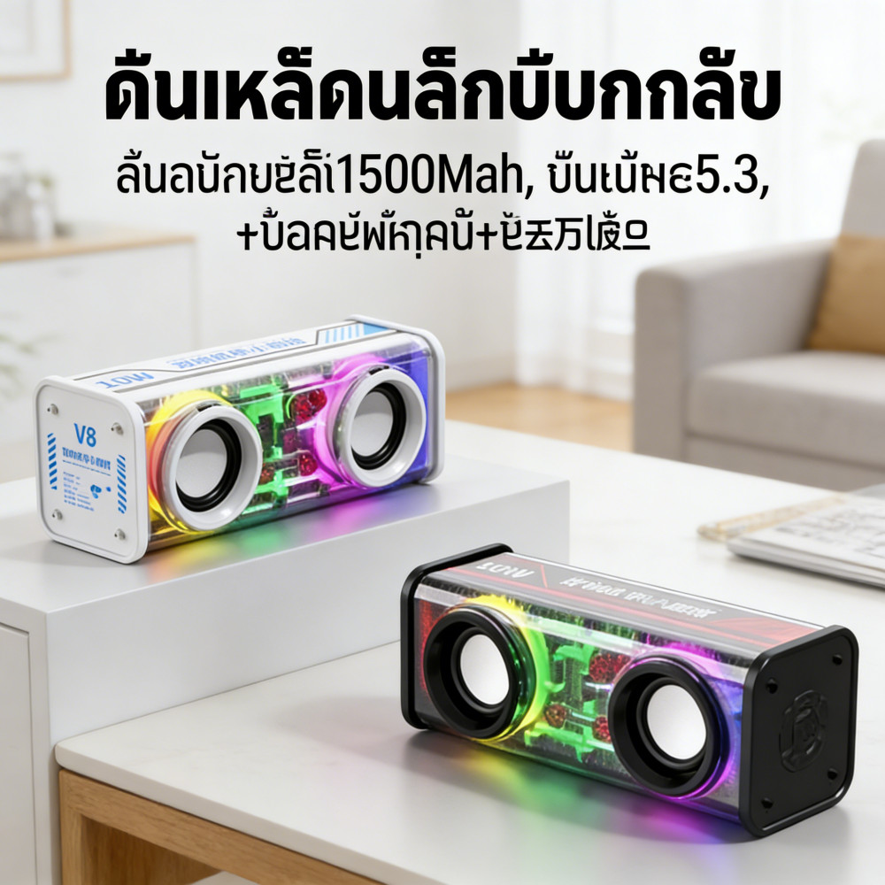 เสียงแบบสเตอริโอลำโพงไร้สายเบสชัด บลูทูธ 1500mAh มัลติฟังก์ชั่ง ลำโพงลำโพลงบลูทูธ