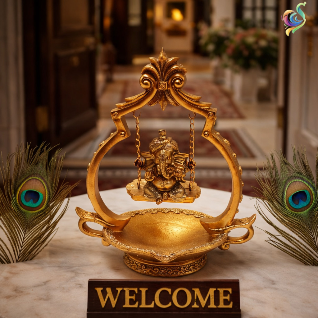 Lord พระพิฆเนศ Swing Idol – รูปปั้น Polyresin Ganpati พรีเมี่ยมสําหรับวัดบ้าน, ห้อง Pija, Vastu Deco