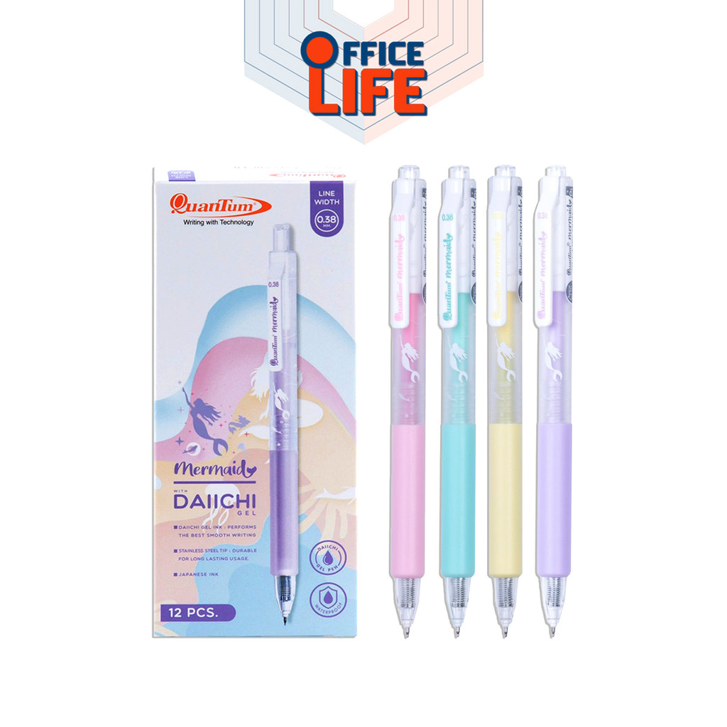Quantum (ควอนตัม) ปากกาเจล ปากกา daiichi รุ่น Mermaid หมึกน้ำเงิน ขนาดหัว 0.38 มม.กันน้ำ ( 12 ด้าม / กล่อง คละสี )