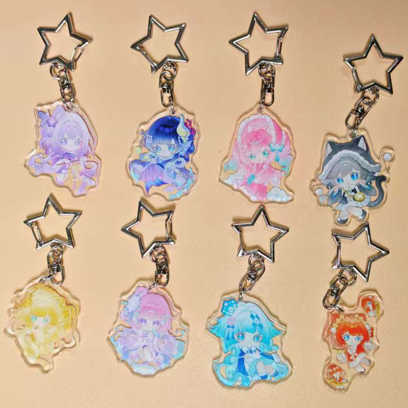 8 ชิ้น/ล็อตเกมน่ารักการ์ตูนพวงกุญแจอะคริลิค Hyacine Cifera Demiurge Helktra ตัวเลขจี้พวงกุญแจของขวัญ