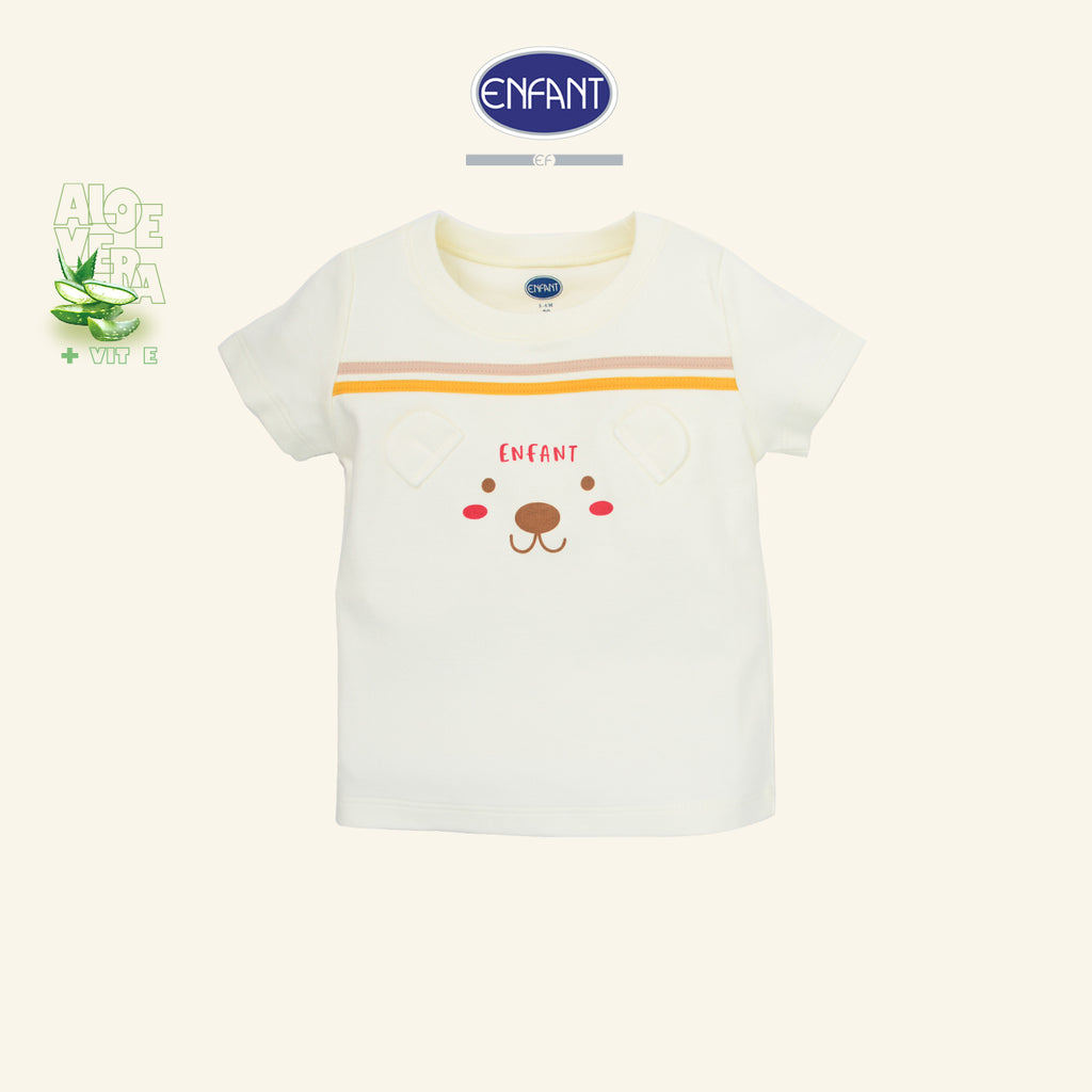 ENFANT เสื้อแขนสั้นเด็กอ่อน ลายหน้าหมี ผ้า Aloe Vera + Vitamin E รุ่น  สีครีม EB2JQ3