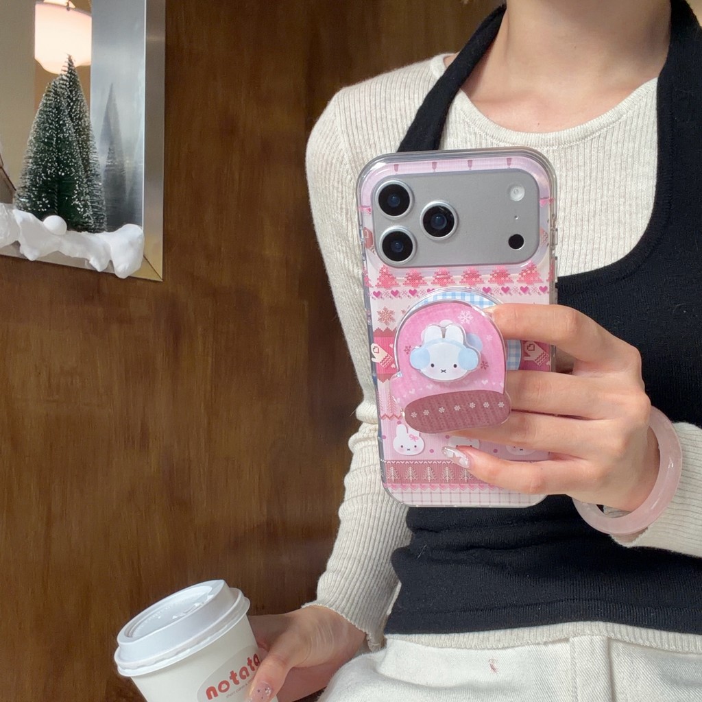 เคสไอโฟนลายกระต่ายน่ารักสไตล์แนบมาเหมาะสําหรับ iPhone 17 Pro Max, iPhone 17, iPhone 16, iPhone 15, i