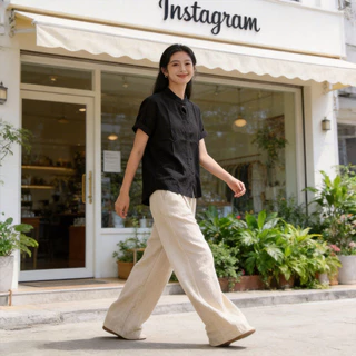 เสื้อเชิ้ตแขนสั้น ทรงคอจีน ทรงสวย สวมใส่สบาย