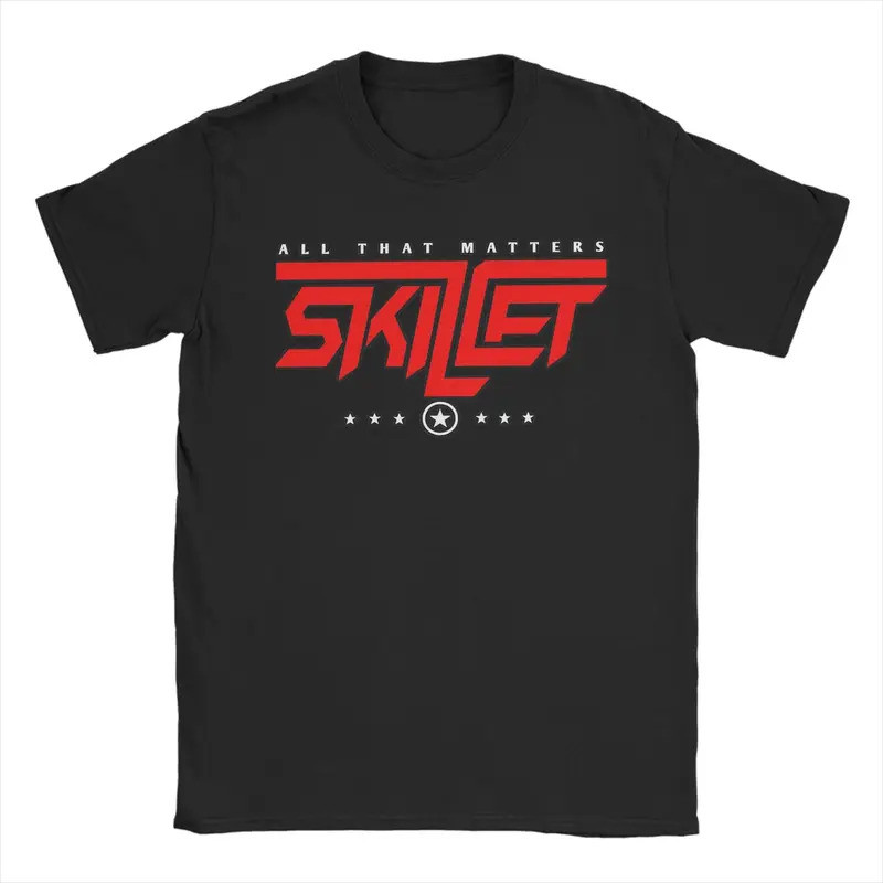 เสื้อยืด Skillet Band สำหรับผู้ชาย เสื้อยืดคอตตอนลายตลก คอกลม แขนสั้น ไซส์ 6XL