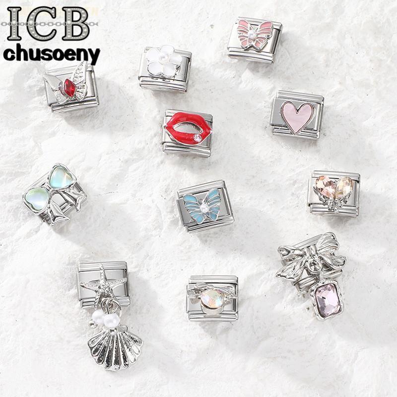 ยอดนิยมรักเพชรโบว์จี้เพื่อนที่ดีที่สุดพ่อดอกไม้อิตาเลี่ยน Charm Links Fit 9 มม.สร้อยข้อมือสแตนเลสทําเครื่องประดับ