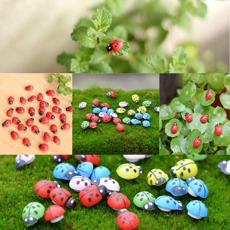 50 ชิ้น/ล็อตที่มีสีสันจําลอง Ladybug เครื่องประดับ Moss Micro ภูมิทัศน์ Succulent ภูมิทัศน์กระถางต้นไม้ Arrangement