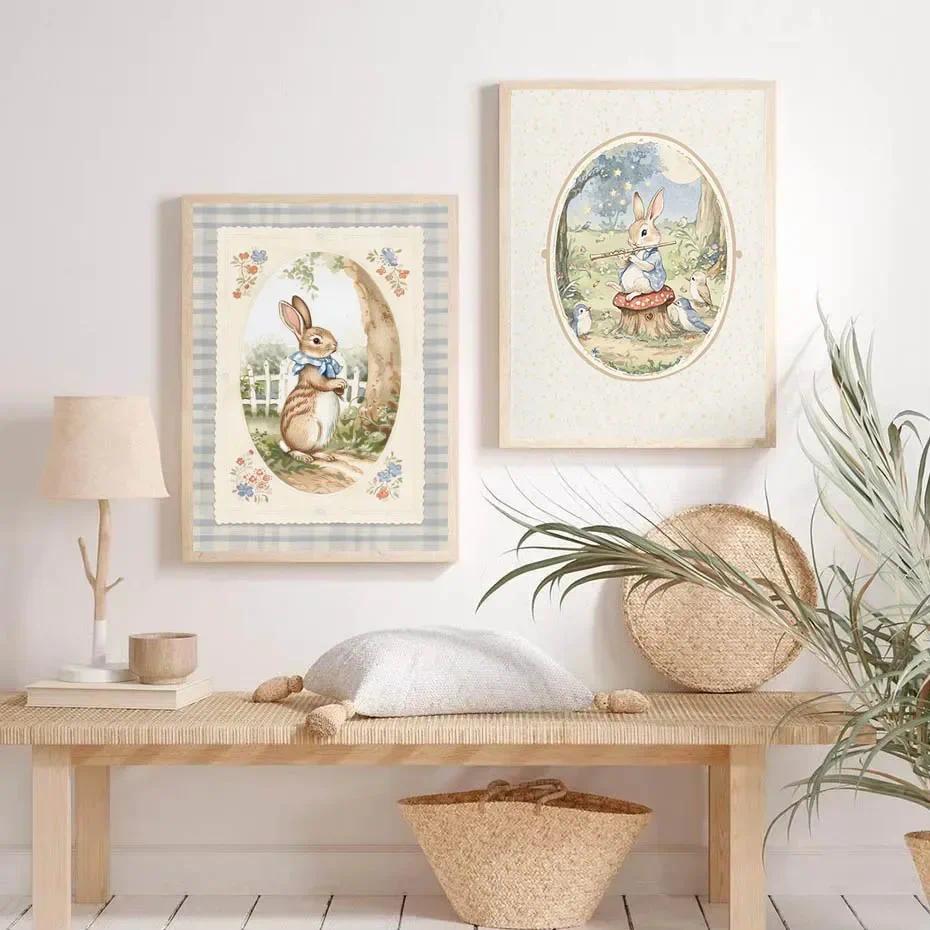 Bearx Potter สไตล์กระต่ายโปสเตอร์คลาสสิก Vintage Peter Rabbit Wall Decor ตกแต่งห้องเด็กตกแต่งบ้านสํานักงาน