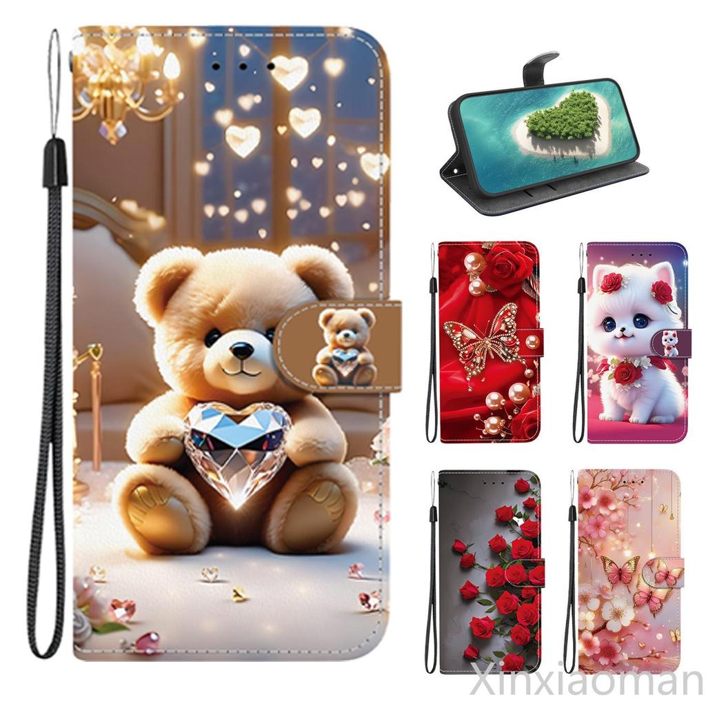 สําหรับOPPO Reno 13F 13 12F 12 11F 11 10 8 8T 8Z 7Z 7 6 5 5F 5Z Pro 4G 5GสีชมพูButterly Roseดอกไม้กระเป๋าสตางค์ปกหนังPUเคสโทรศัพท์