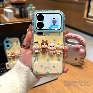เด็กน่ารักเคสโทรศัพท์ + ขาตั้งสําหรับ iPhone 16 15 14 13 12 11 Pro Max X Xr Xs Max 7 8 Plus SE2020