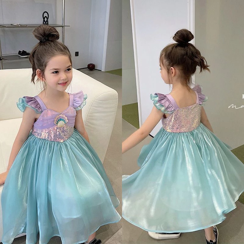 พร้อมส่ง ชุดเดรสเจ้าหญิง นางเงือกน้อย มีซับใน ใส่ไม่คันค่ะ แฟชั่นฤดูร้อน ใส่เที่ยวออกงาน ปังมาก (DS Ariel)