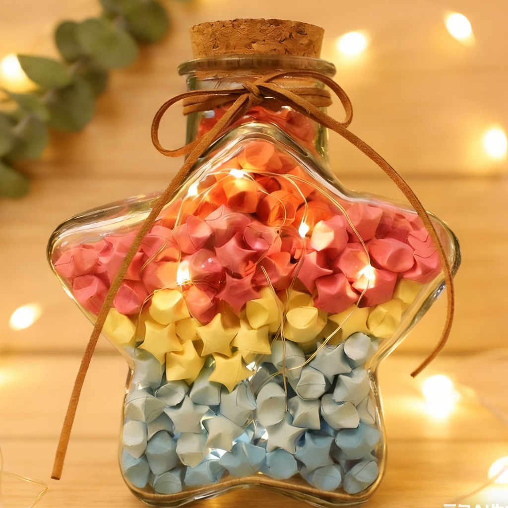 Star Wish Bottle Origami Star Bottle ข้อความในขวดดาว Star Wish Jar DIY ของขวัญวันเกิดเซอร์ไพรส์